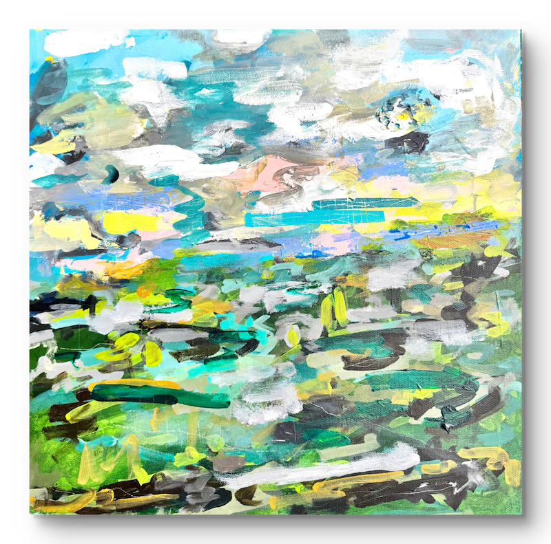 Whispers of Sky Over Verdant Fields — tranquil abstract landscape painting by Romildo Marranci, available in Atlanta