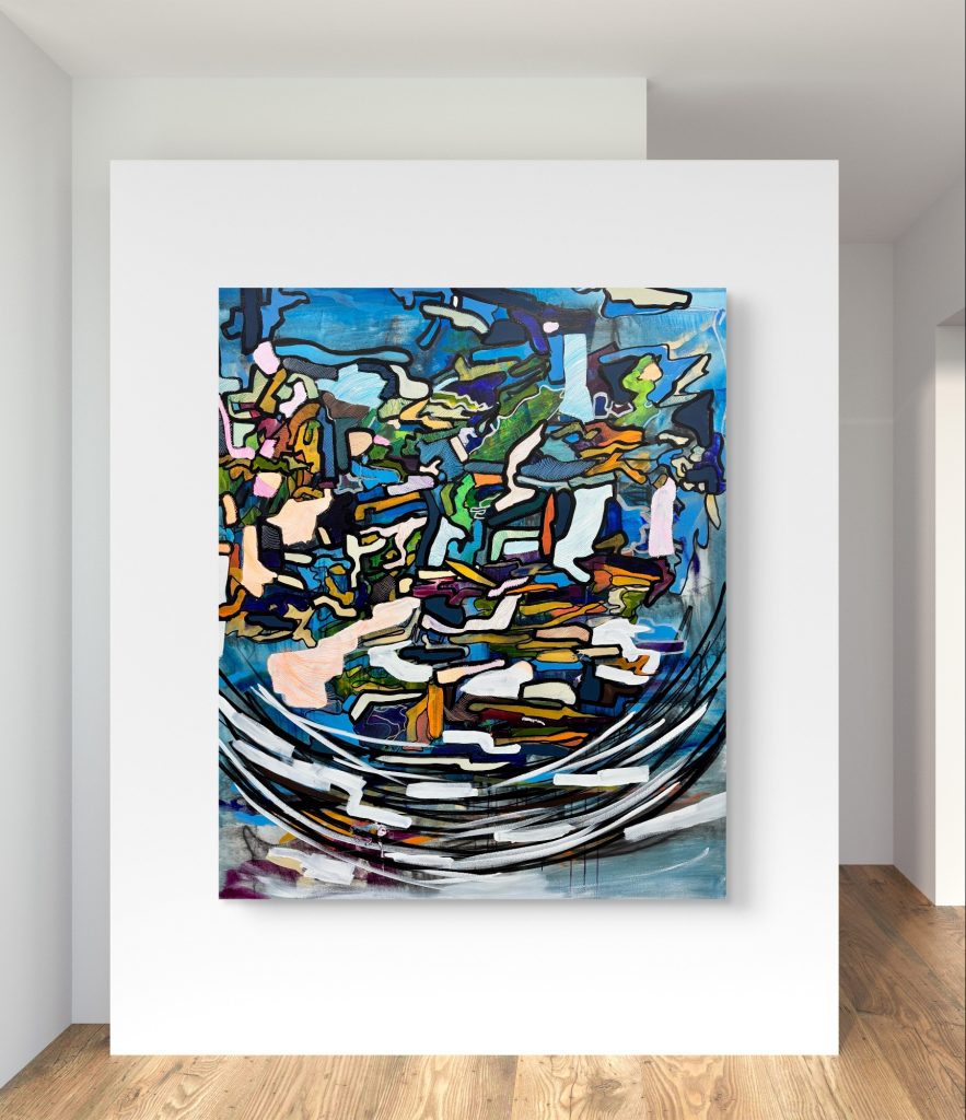 Euclid’s Arboreal Dream III by Romildo Marranci – geometric abstract painting with nature-inspired forms and layered textures, created in Atlanta