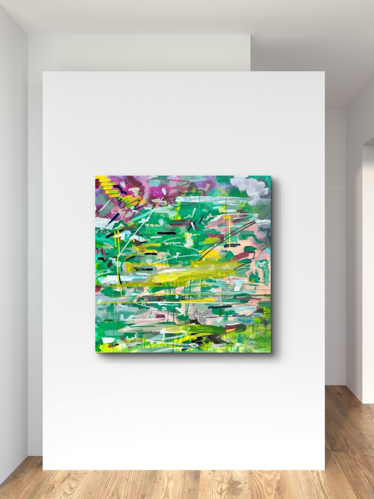 Verdant Motion — 36×36 abstract painting for sale in Atlanta by Romildo Marranci