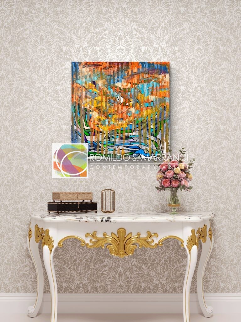 Mapquest Had One Job abstract landscape painting by Romildo Marranci, Atlanta contemporary acrylic mixed media on canvas