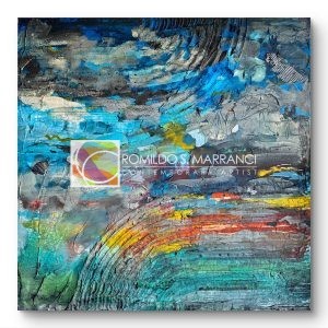 Desert Dusk abstract landscape painting by Atlanta artist Romildo Marranci, 20x20 mixed media canvas
