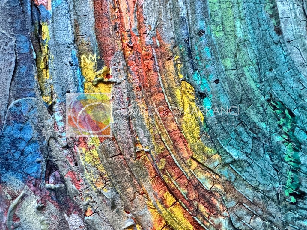 Desert Dusk abstract landscape painting by Atlanta artist Romildo Marranci, 20x20 mixed media canvas