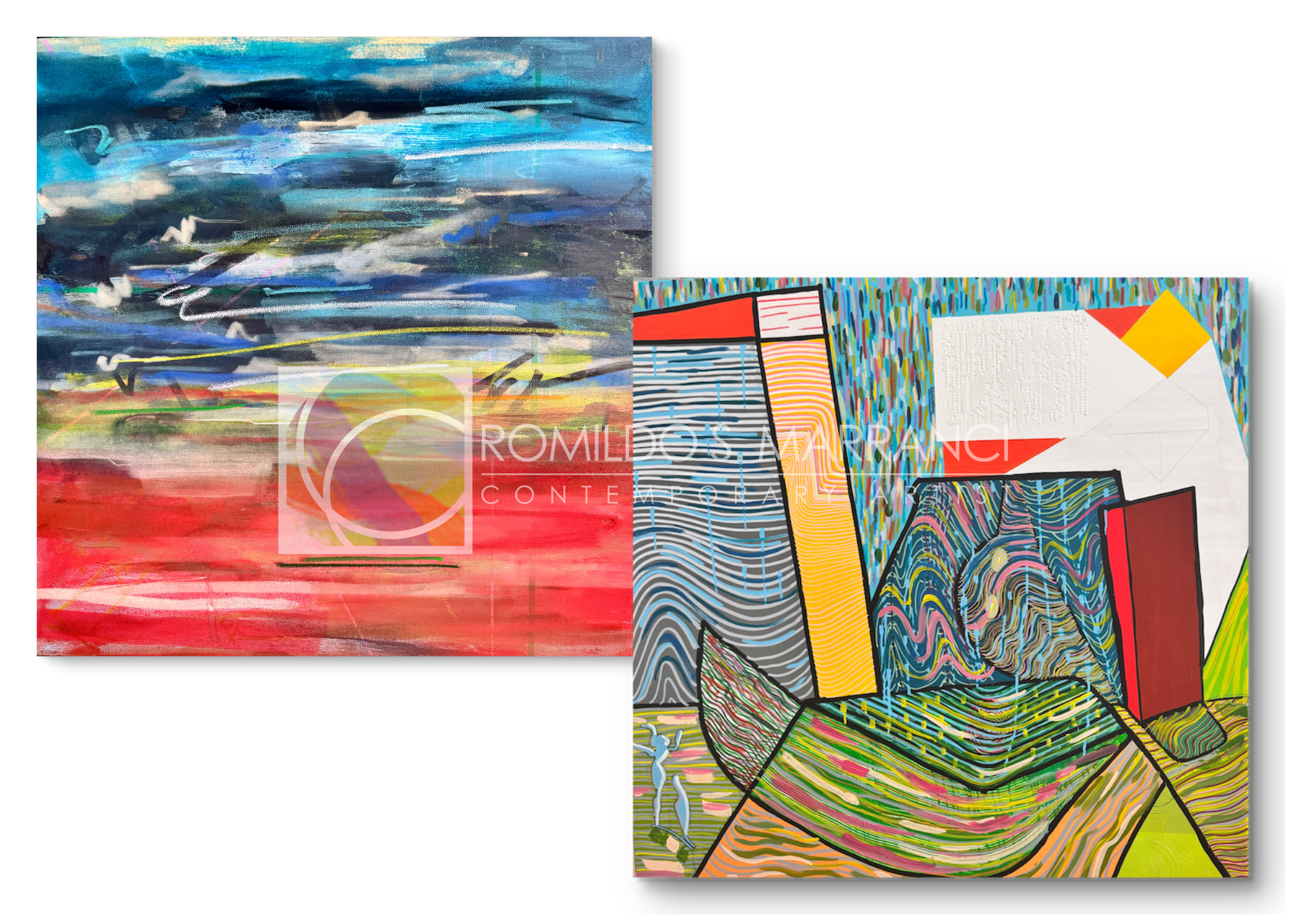 Mapquest Had One Job abstract landscape painting by Romildo Marranci, Atlanta contemporary acrylic mixed media on canvas