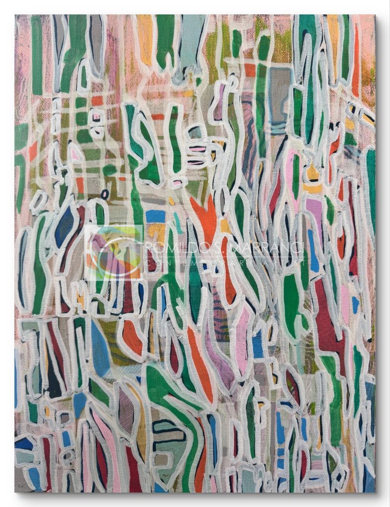 Atlas Afterparty abstract map painting by Atlanta artist Romildo Marranci, colorful modern cartography style