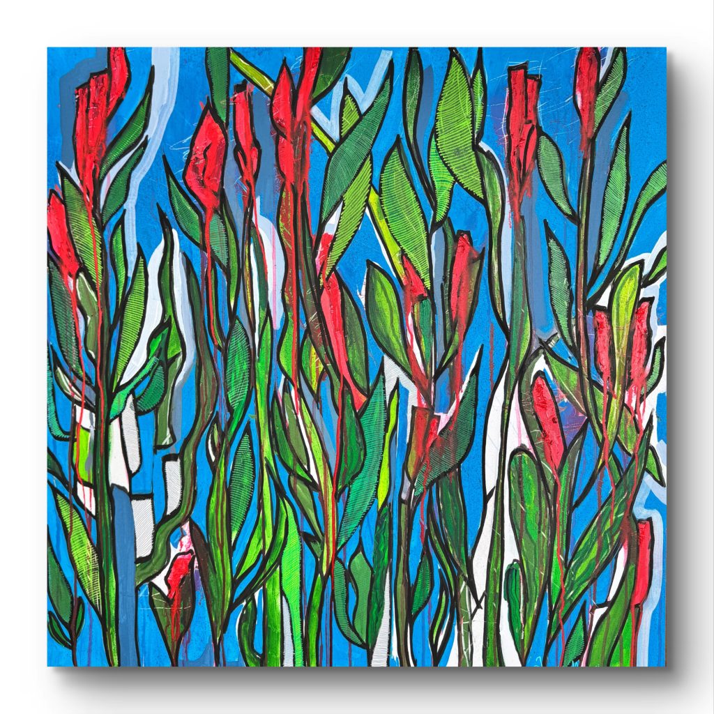 Euclid’s Boreal IV abstract landscape painting by Romildo Marranci, 36x36 acrylic and mixed media canvas art for sale in Atlanta